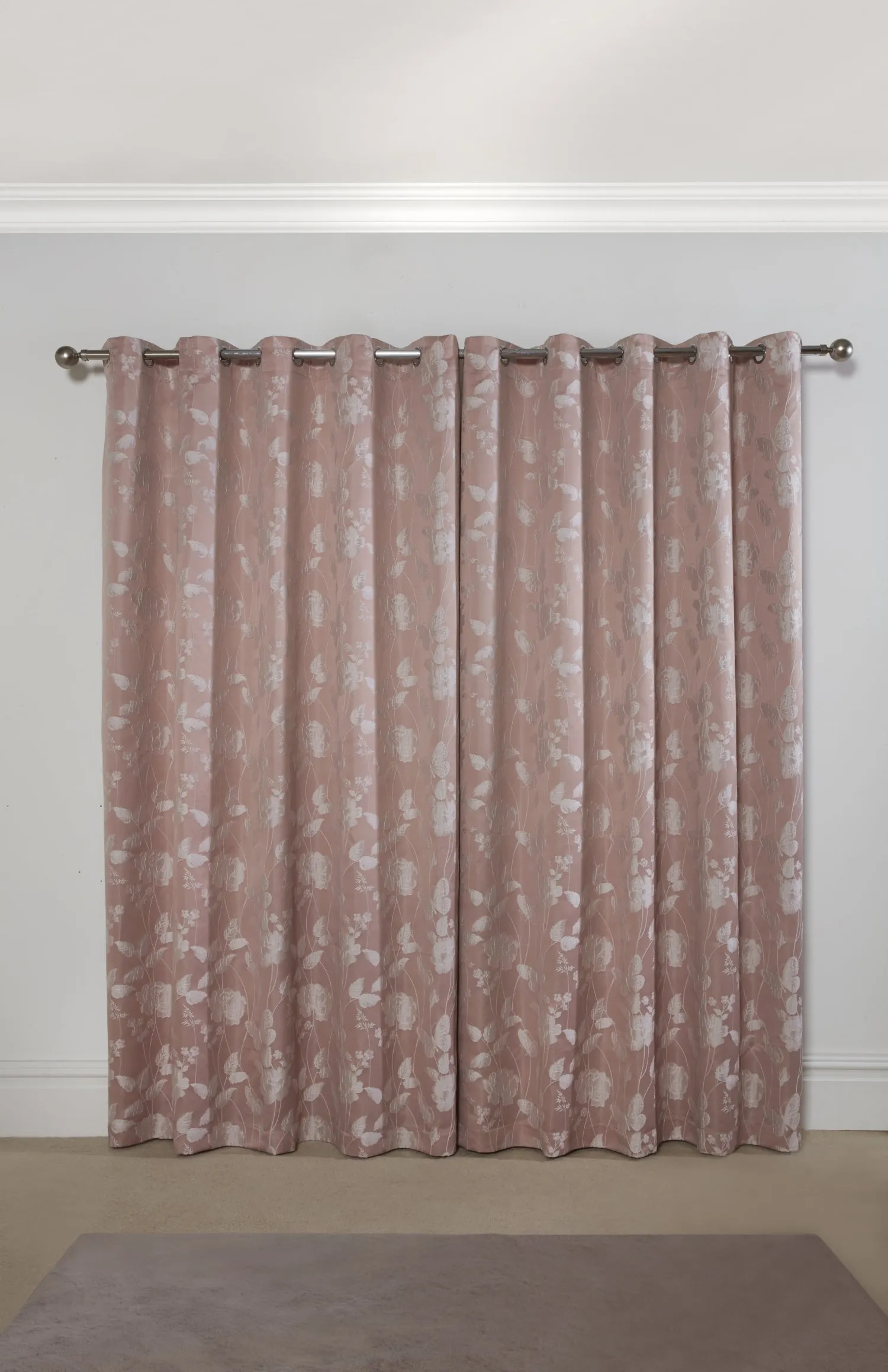 Butterfly Meadow - Lined Eyelet Jacquard Curtains in Blush Pink