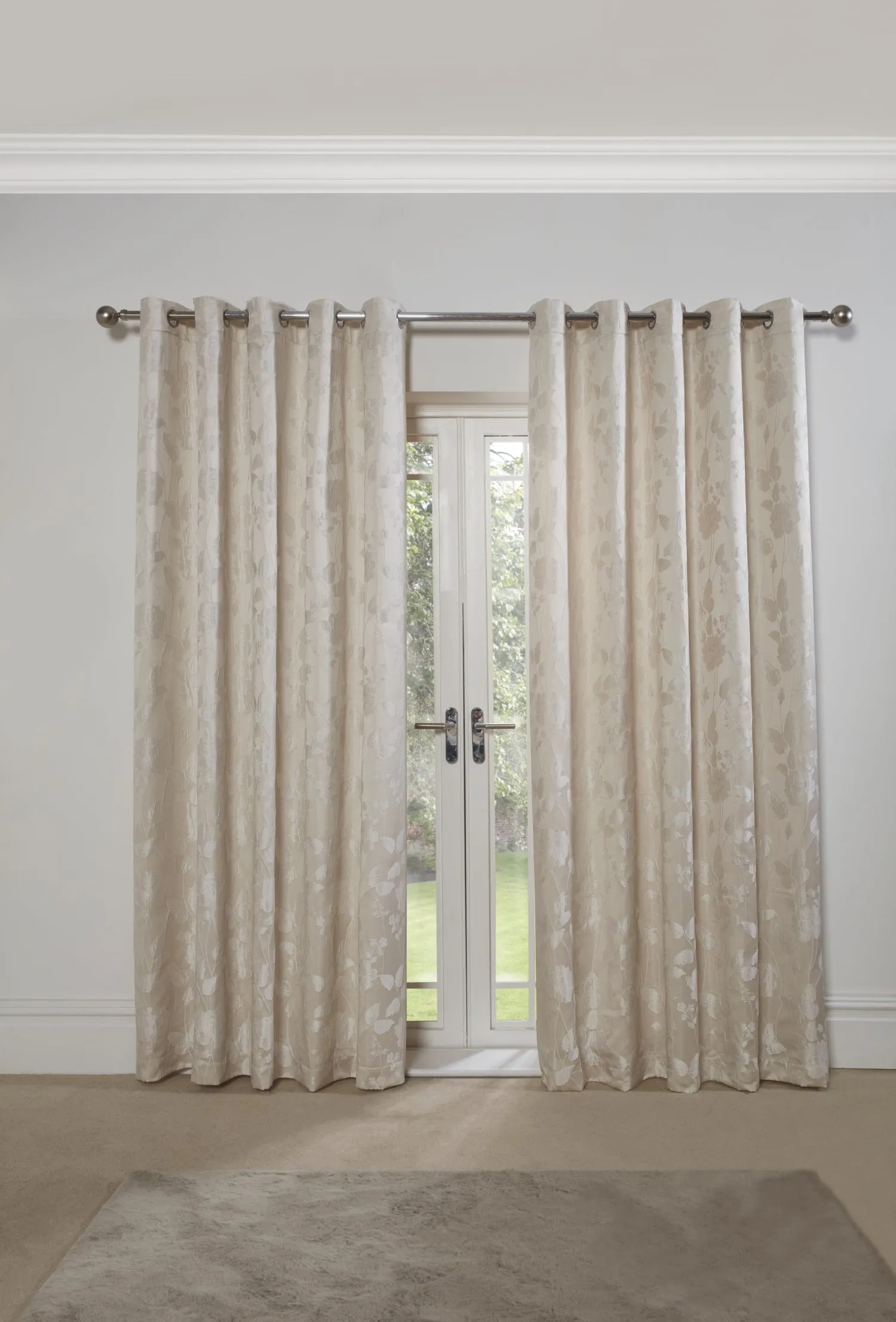 Butterfly Meadow - Lined Eyelet Jacquard Curtains in Cream