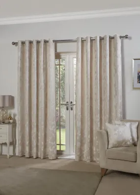 Butterfly Meadow - Lined Eyelet Jacquard Curtains in Cream