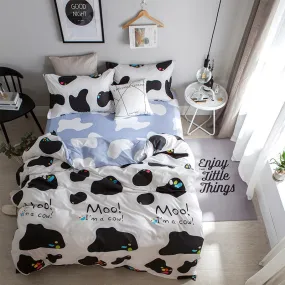 Cartoon White   Black Cow Pattern 4Pcs King Size Bedding Sets Luxury Include Duvet Cover Bed Sheet Pillowcase Super Soft Warm