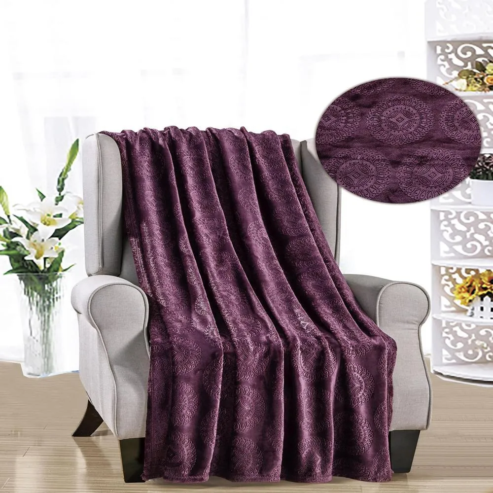 Ceasar Soft Plush Contemporary Embossed Collection All Season Throw 50"x60", Plum