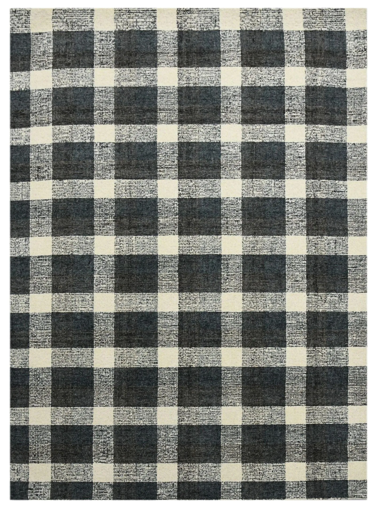 Charcoal Wool Tartan 8X10 Feet Hand-Tufted Carpet Rug