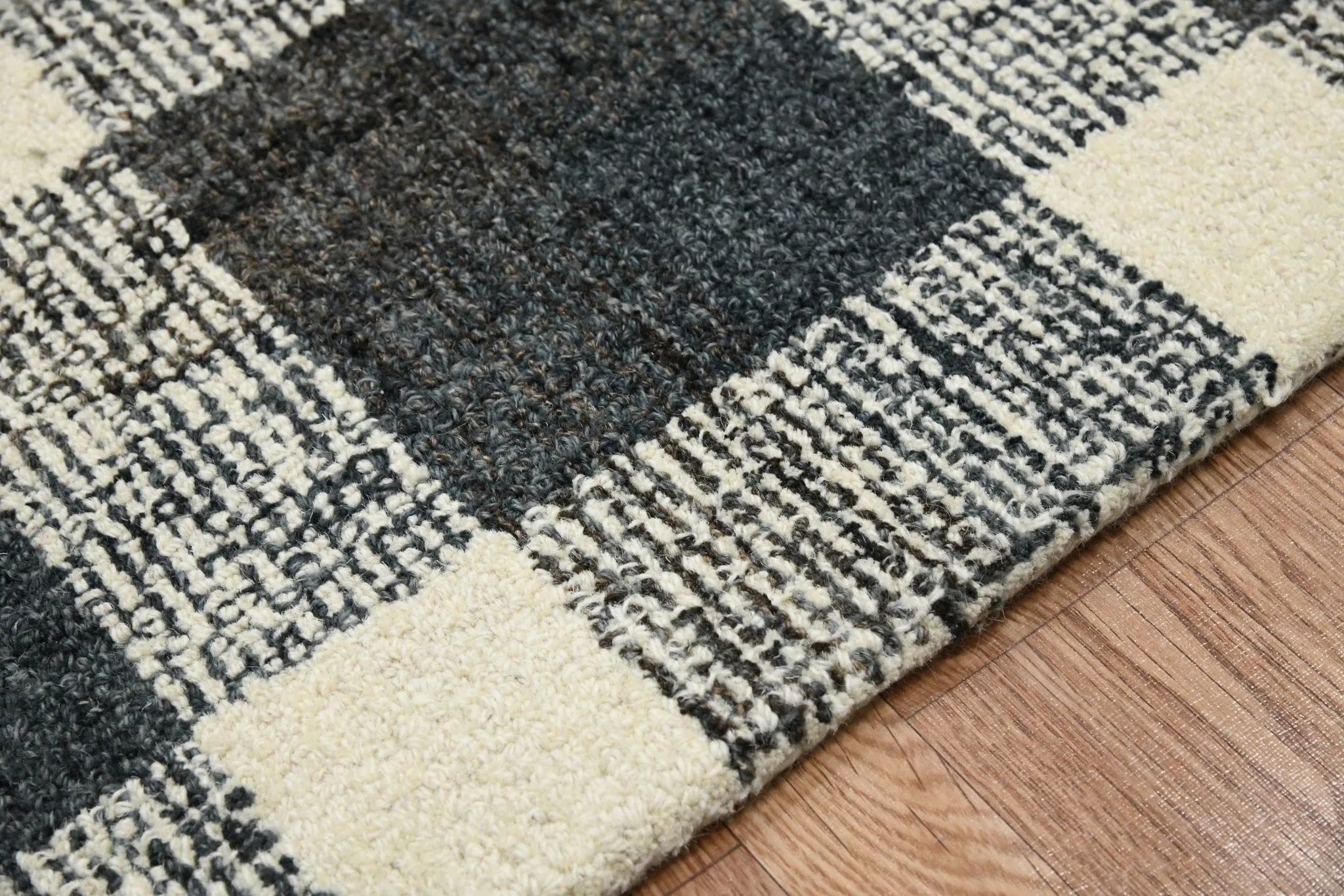 Charcoal Wool Tartan 8X10 Feet Hand-Tufted Carpet Rug