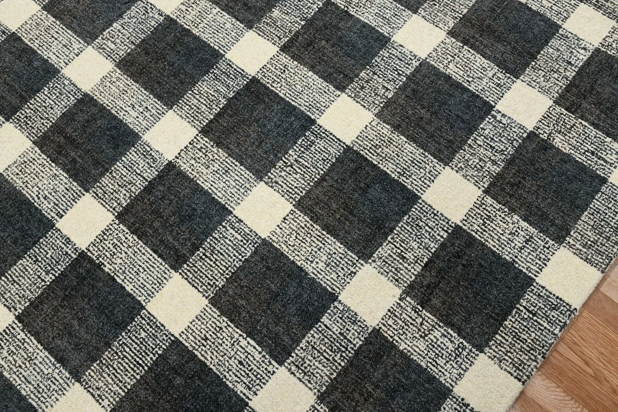 Charcoal Wool Tartan 8X10 Feet Hand-Tufted Carpet Rug