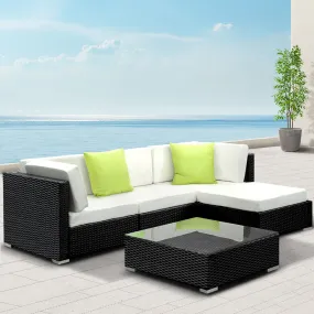 Chester 4-Seater Furniture Set Wicker Garden Patio Pool Lounge 5-Piece Outdoor Sofa - Black