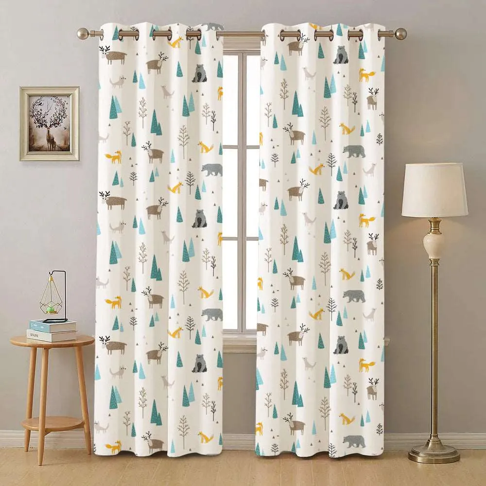 Children Room Curtains, 100% Cotton Room Darkening, Pack of 2 Curtains - Reindeer