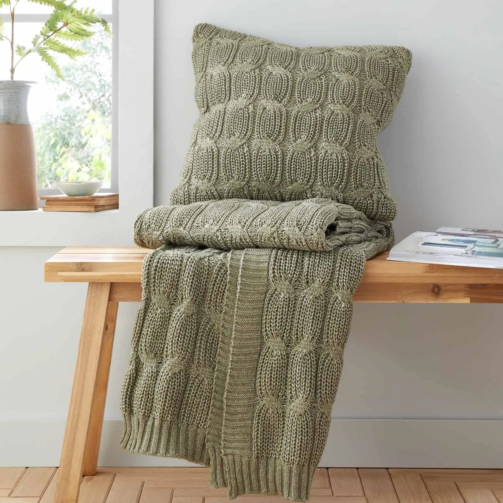 Chunky Marl Knit Throw Olive