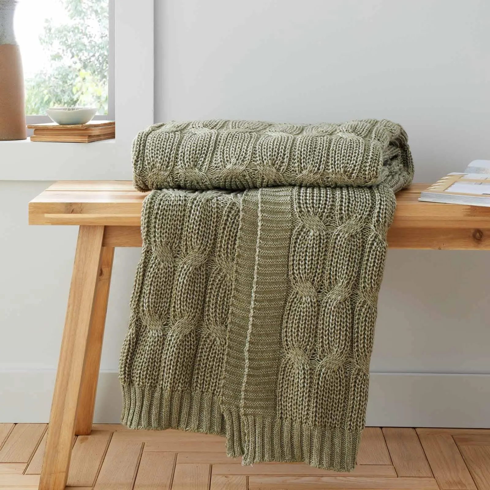 Chunky Marl Knit Throw Olive