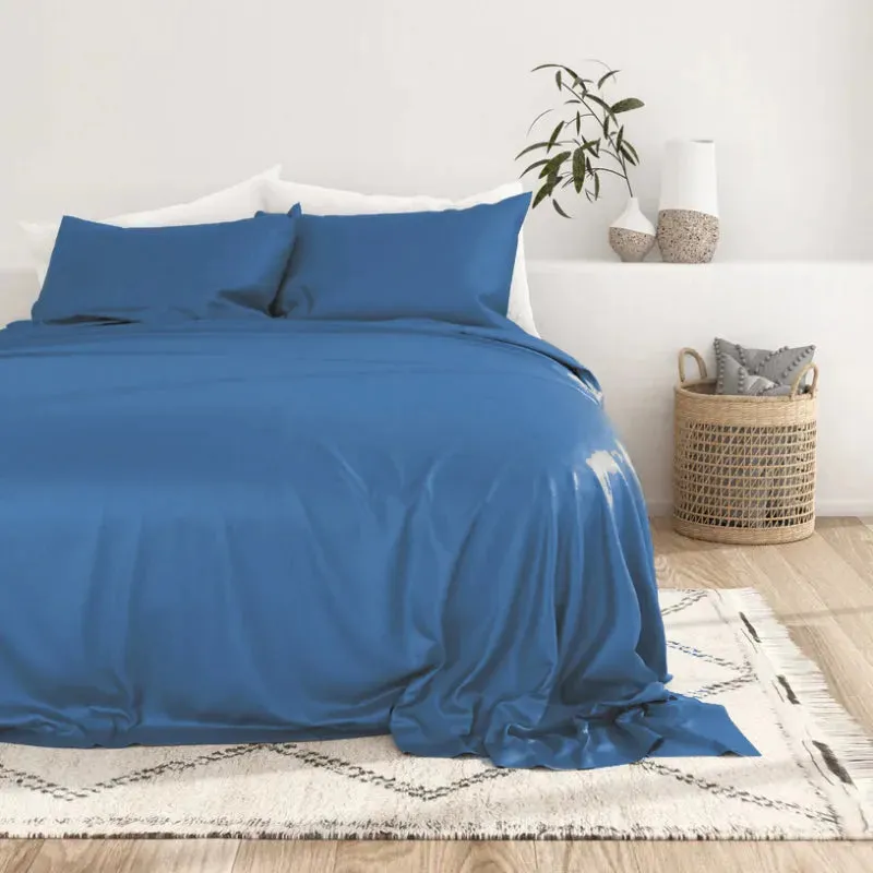 Classic Blue Bamboo Bedding Set With Pillow Covers | Queen Or King Size  | 90 x 101 Inches , 100 x 109 Inches