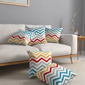 Cotton Cushion Covers, throw pillows for couch- Multi Chevron Blue