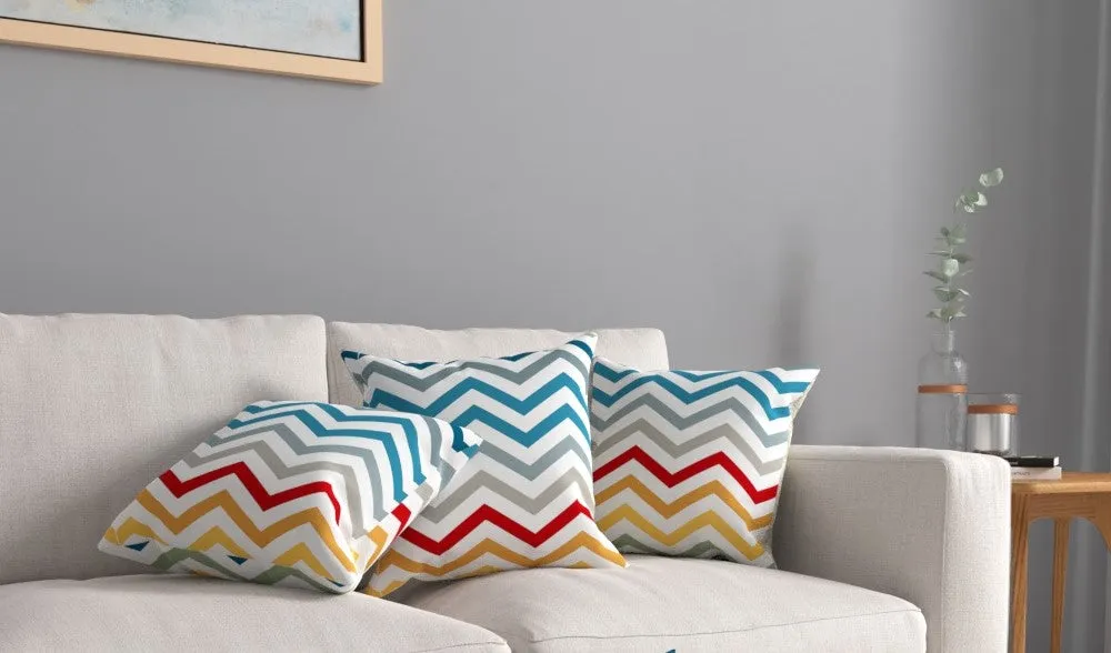 Cotton Cushion Covers, throw pillows for couch- Multi Chevron Blue