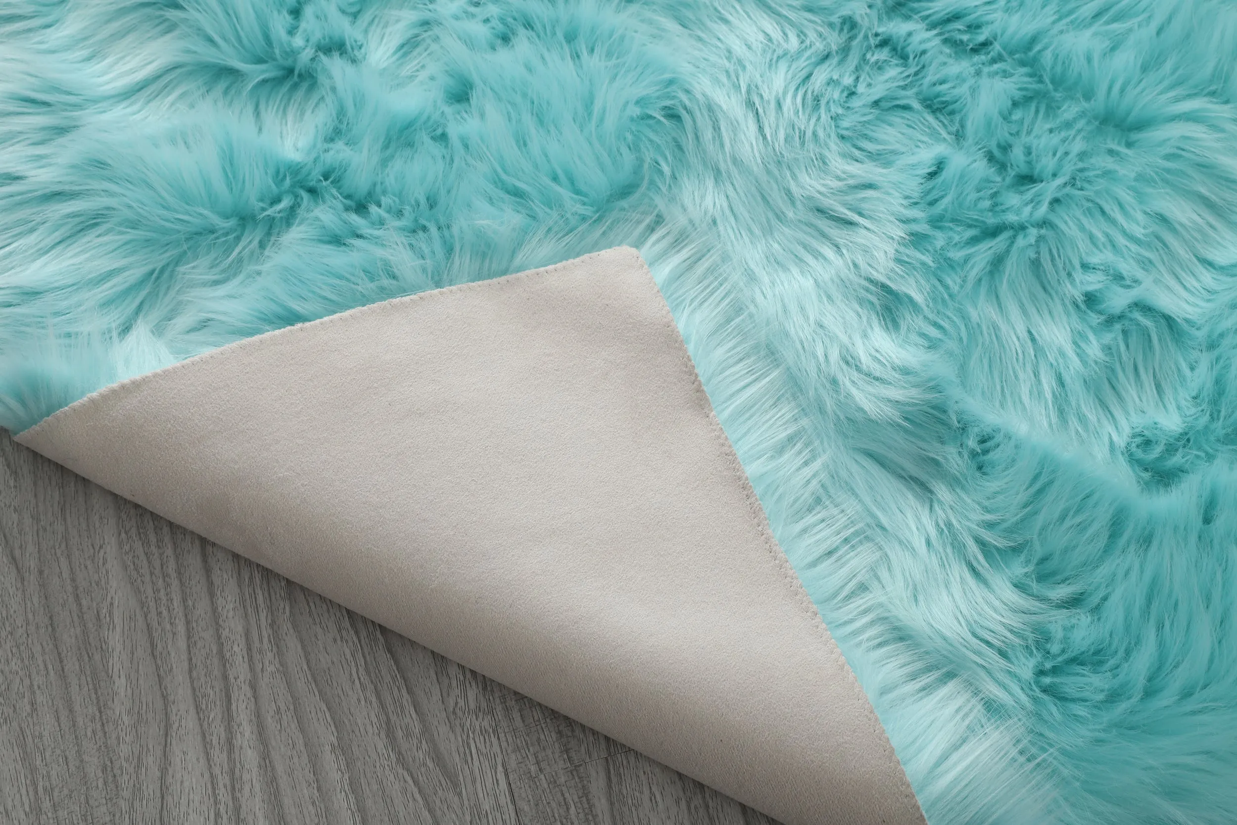 Cozy Ultra Soft Fluffy Faux Fur Turquoise Area Rug