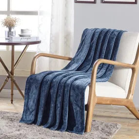 Dama Scroll All Season Embossed Pattern Ultra Soft and Cozy 50" x 60" Throw Blanket, Oxford Blue