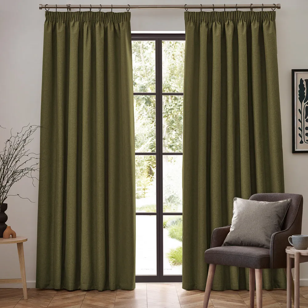 Dawn Blackout Pencil Pleat Curtains Olive