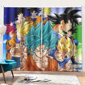 DBZ Goku Saiyan God Blue SSGSS Whis Symbol Cool Design Curtains with Hooks