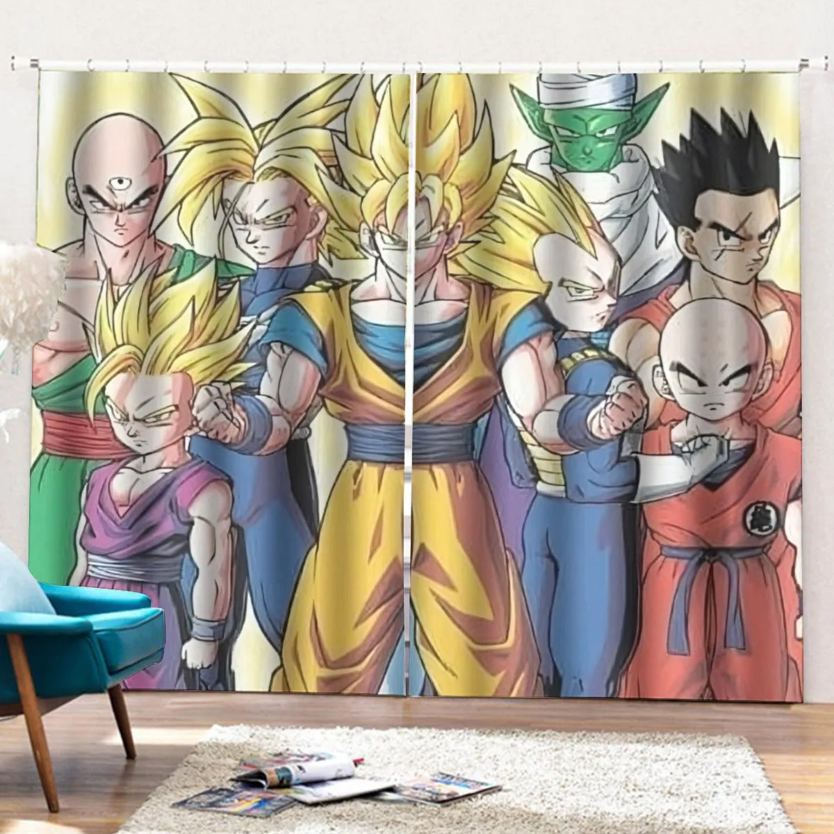 DBZ Goku Vegeta Super Saiyan Krillin Piccolo All Heroes Vibrant Design Curtains with Hooks