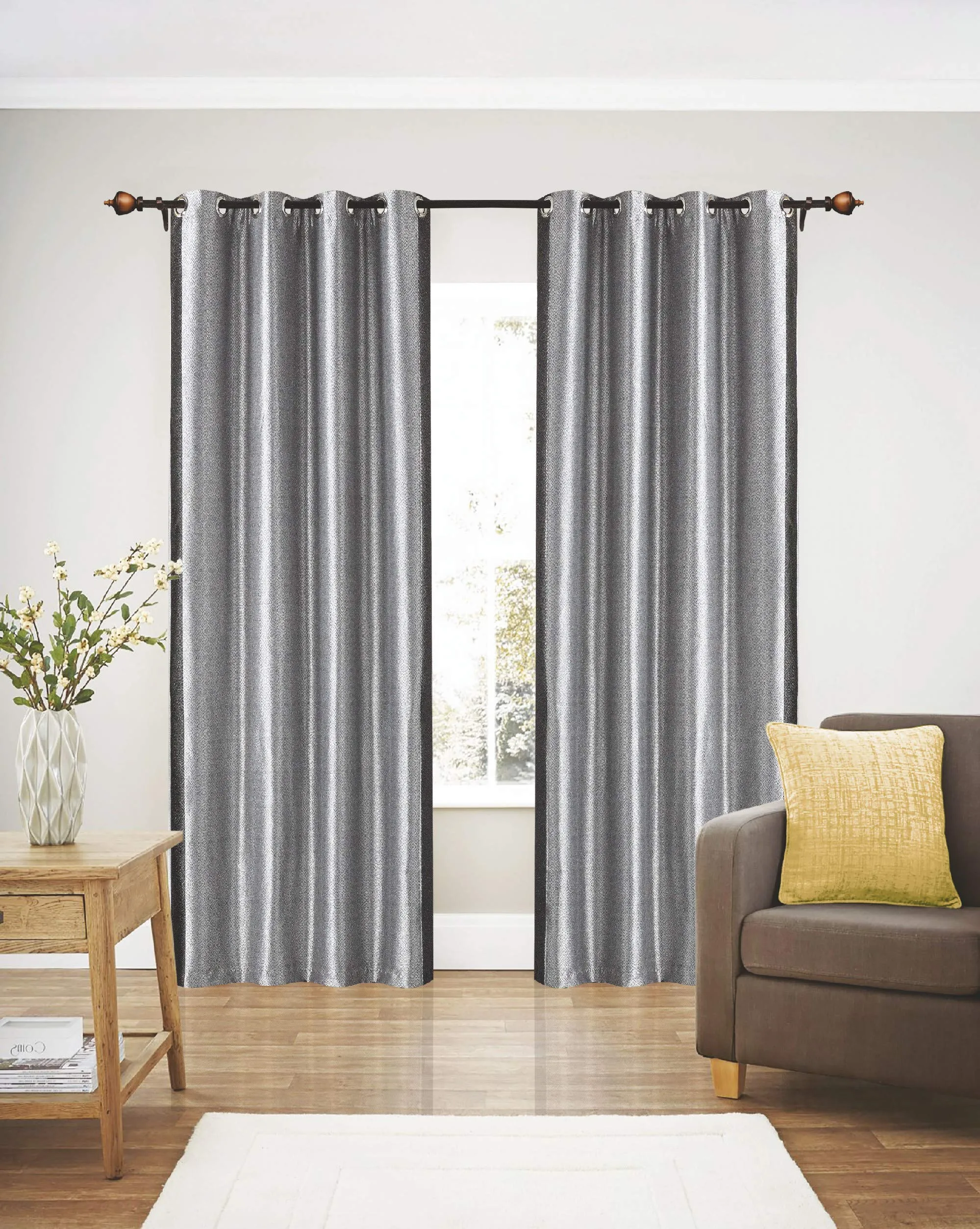 Deco Window Set of 2 Semi-Blackout Curtains for Doors 9 Feet Ashley Room Darkening Thermal Insulated Soft Touch Polyester Privacy Panels with Stainless Steel Grommets (Grey)