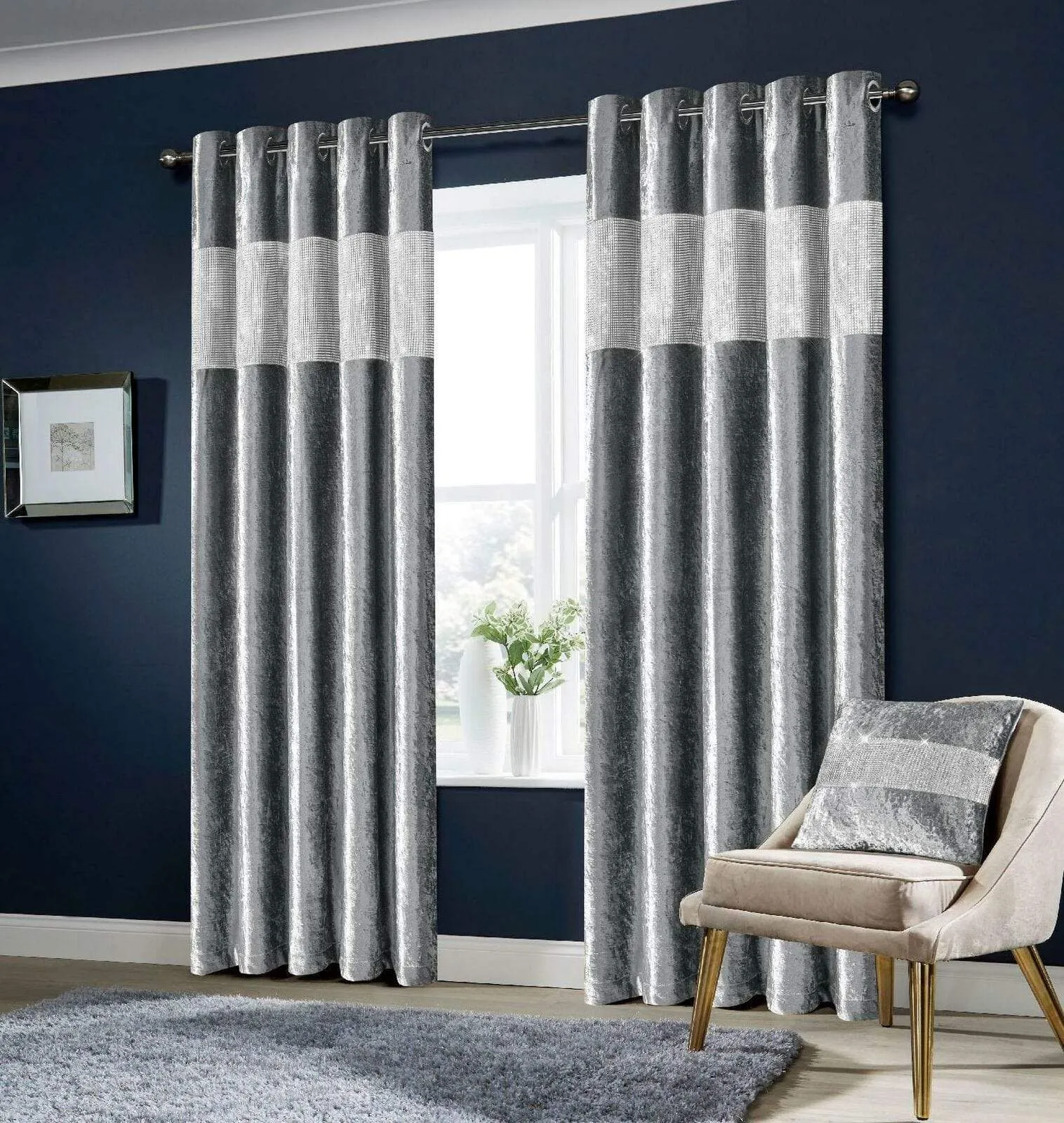 Diamante Crushed Velvet Blackout Curtains Elegant Fully Lined Eyelet Ring Top Various Sizes & Colours by OLIVIA ROCCO