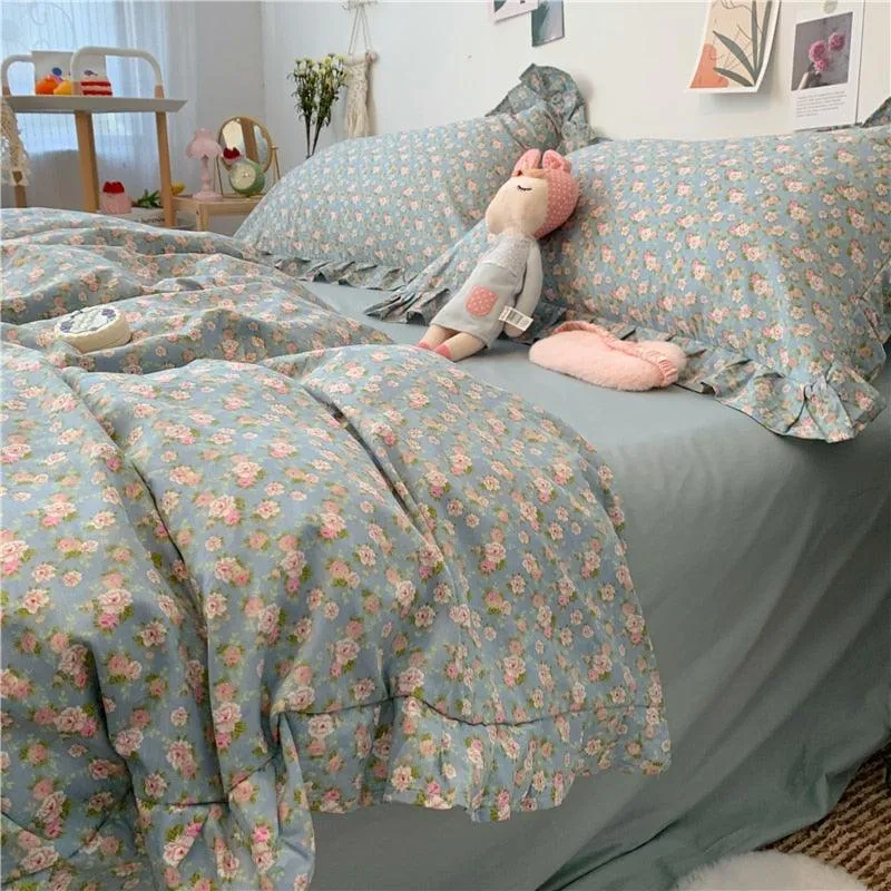 Dreamy Blossom 100% Cotton Ruffle King Bedding Set - Luxe Edition for Young Dreamers