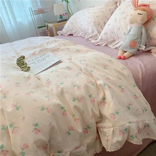 Dreamy Blossom 100% Cotton Ruffle King Bedding Set - Luxe Edition for Young Dreamers