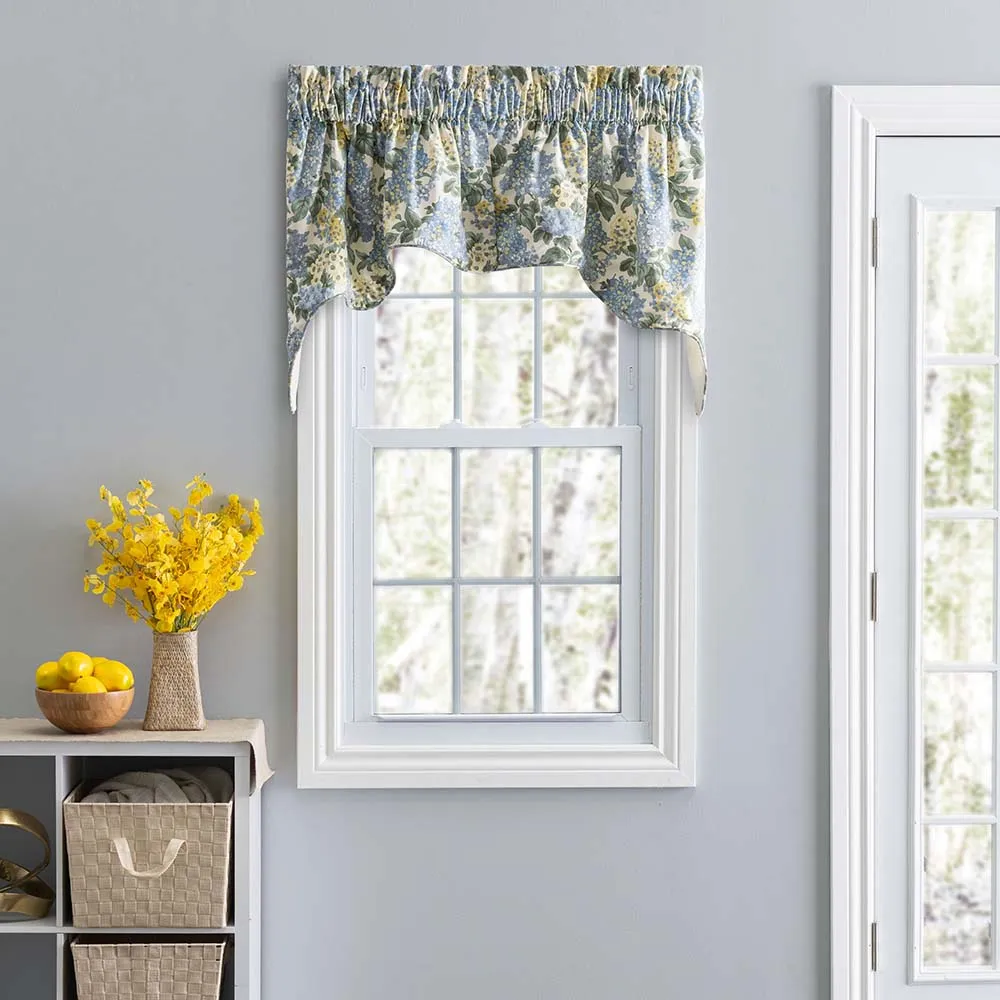 Ellis Hydrangea Classic Pattern Printed 3" Rod Pocket Window Empress Lined Swag 70"x28" Blue