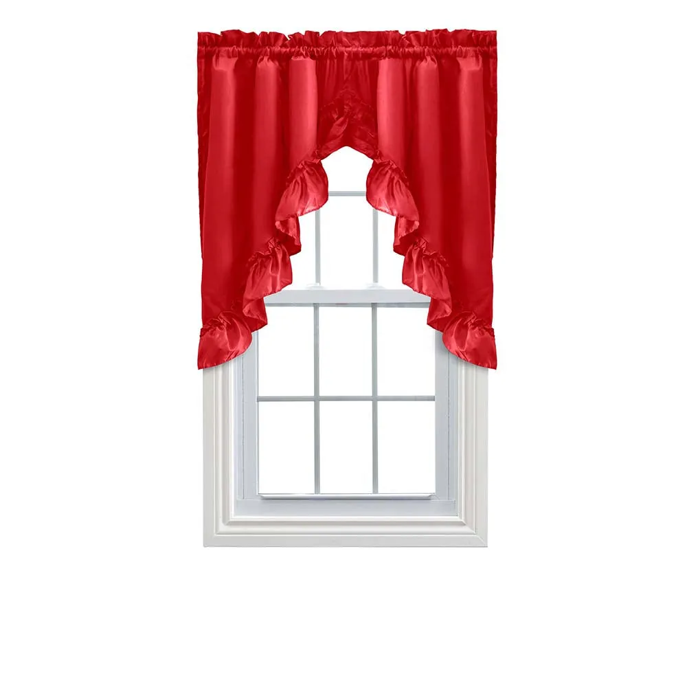 Ellis Stacey 1.5" Rod Pocket High Quality Fabric Solid Color Window Ruffled Swag 60"x38" Red