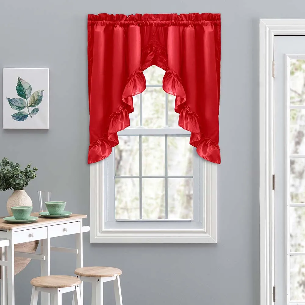 Ellis Stacey 1.5" Rod Pocket High Quality Fabric Solid Color Window Ruffled Swag 60"x38" Red