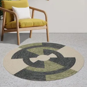 Estro Round Rug - Green & Grey