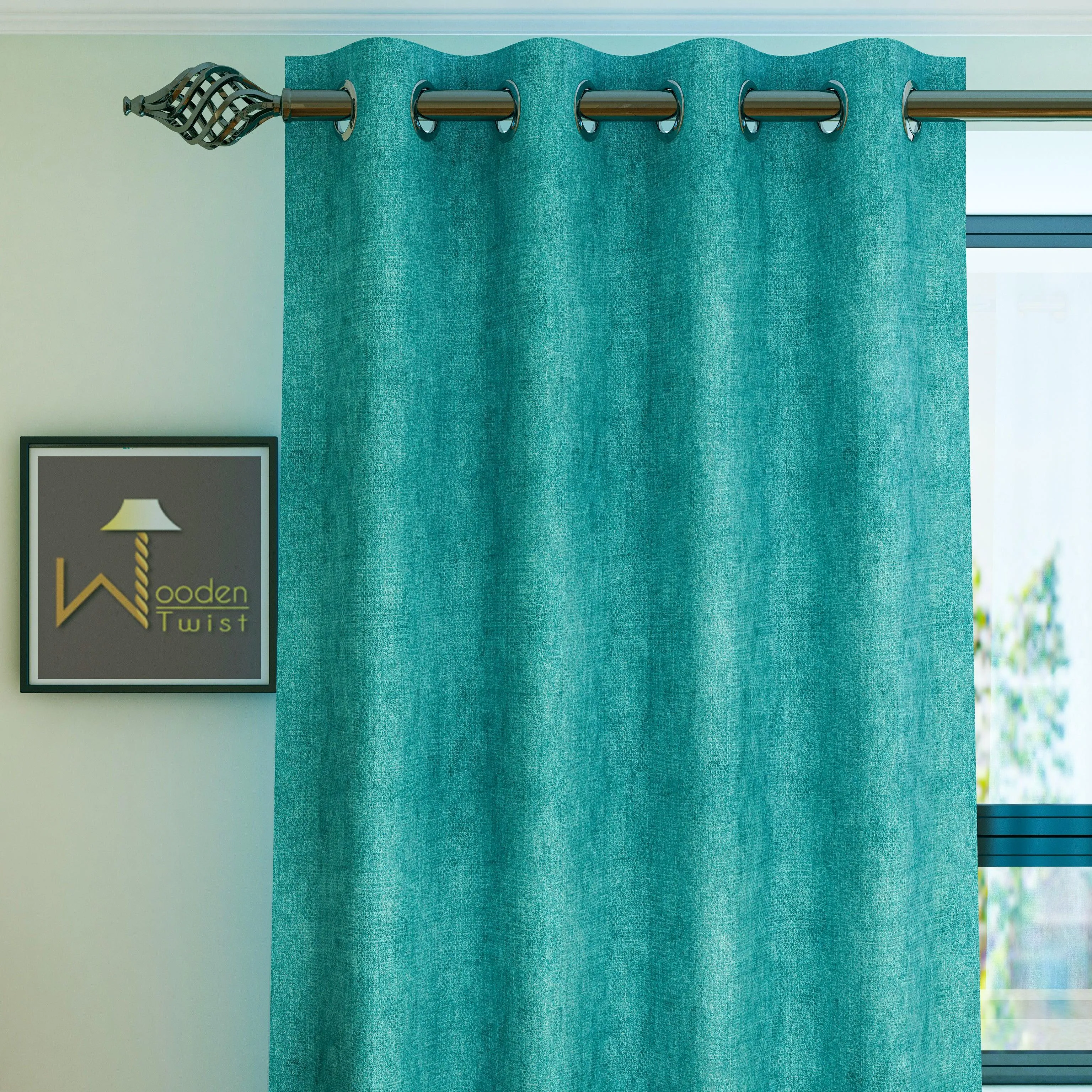 Fabrahome Light Filtering 4.5 Ft Suede Fabric Window Curtain ( Green )