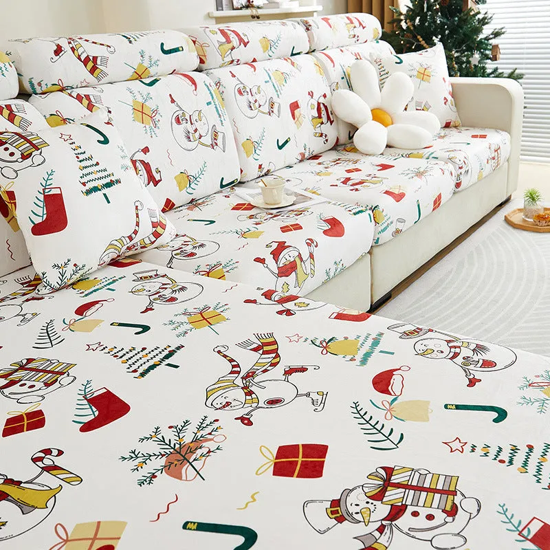 Festive White Christmas Sectional Couch Cover for Stylish Pet Cushion