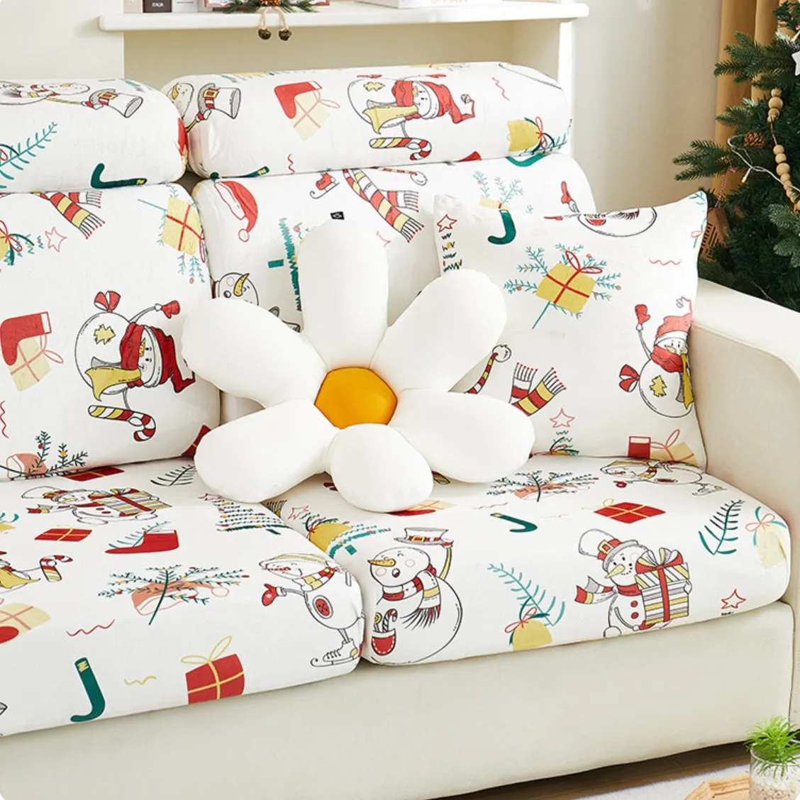 Festive White Christmas Sectional Couch Cover for Stylish Pet Cushion