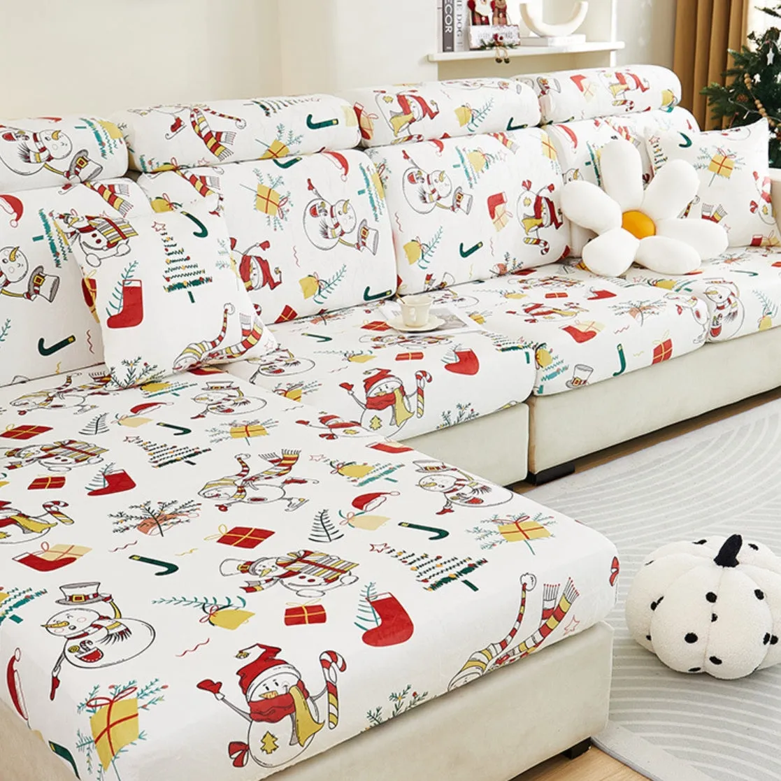 Festive White Christmas Sectional Couch Cover for Stylish Pet Cushion