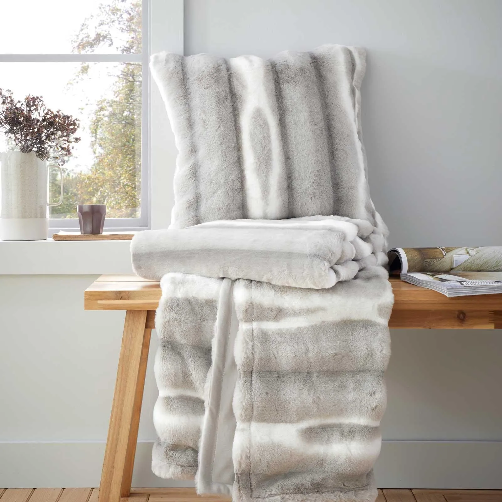 Flint Faux Fur Cushion Silver