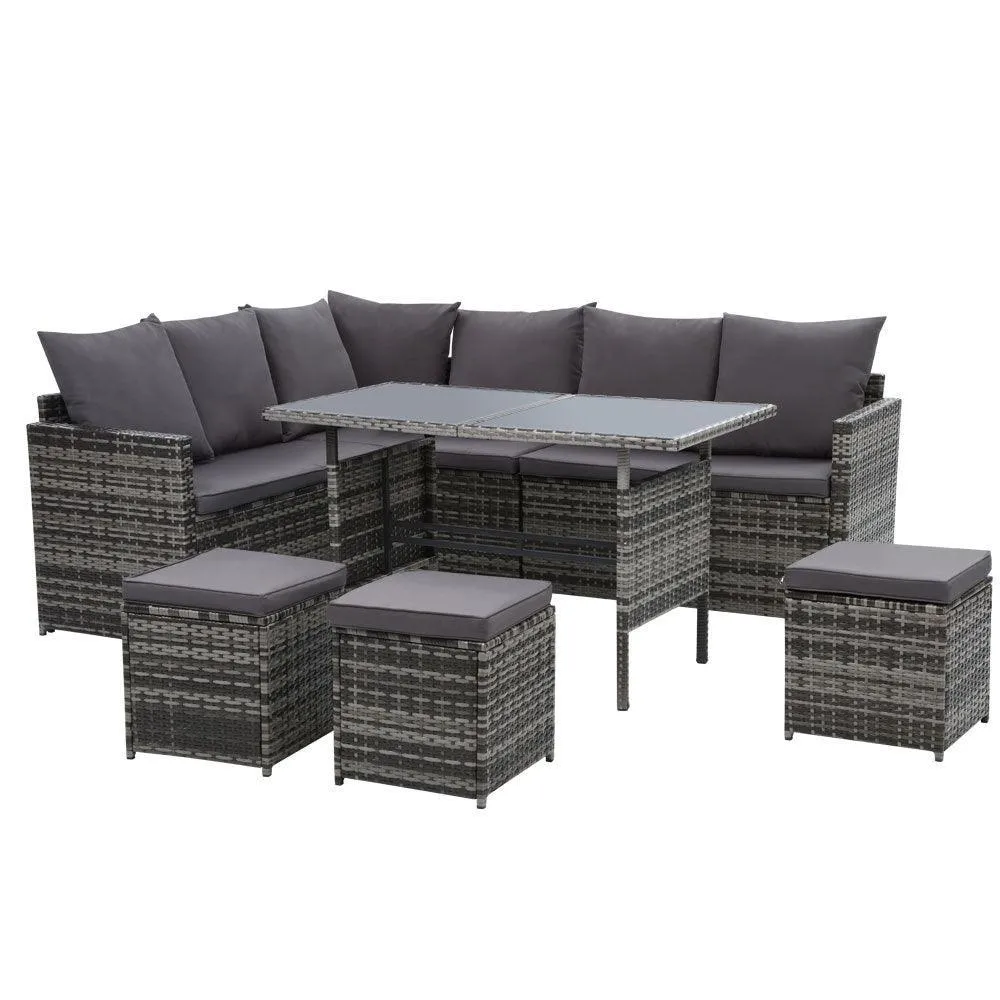 Gardeon Outdoor Furniture Dining Setting Sofa Set Lounge Wicker 9 Seater Mixed Grey