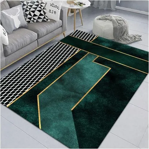 Geometric Gold Lines Mosaic Rug