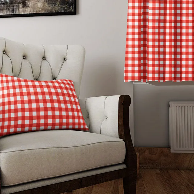 Gingham Check Cotton Curtain Fabric - Red