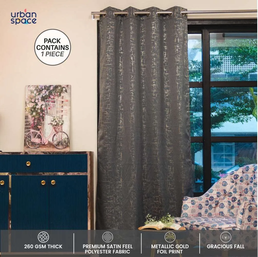 Gold Foil Printed 80-85% Blackout Curtains - Pack of 1 Curtain - Sparkle- Grey