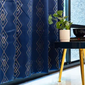 Gold Foil Printed 80-85% Blackout Curtains - Pack of 1 - Diamond - Navy Blue