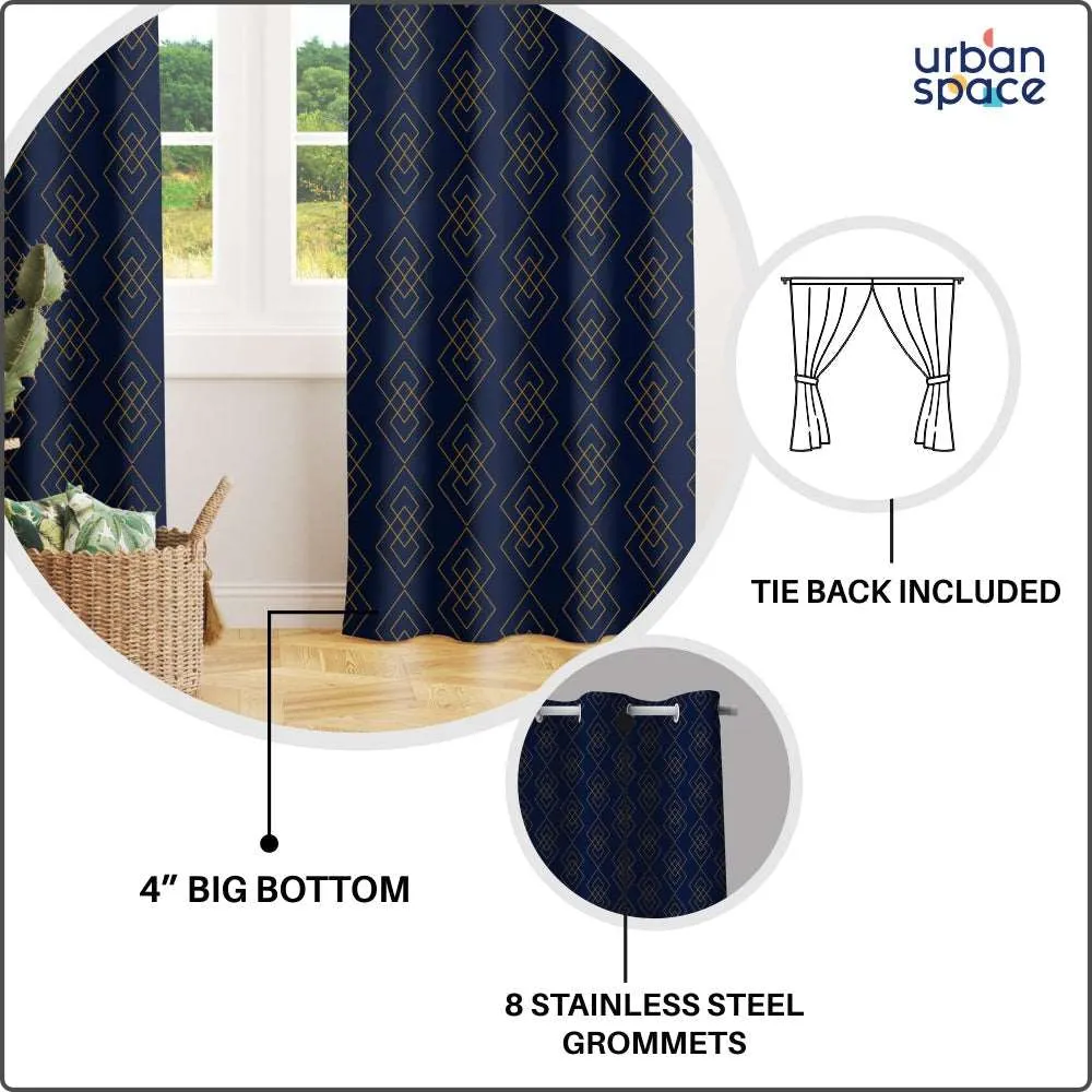 Gold Foil Printed 80-85% Blackout Curtains - Pack of 1 - Diamond - Navy Blue