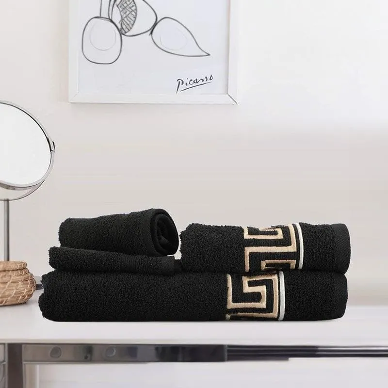 Greek Key Towel (Black) - Four Piece Set