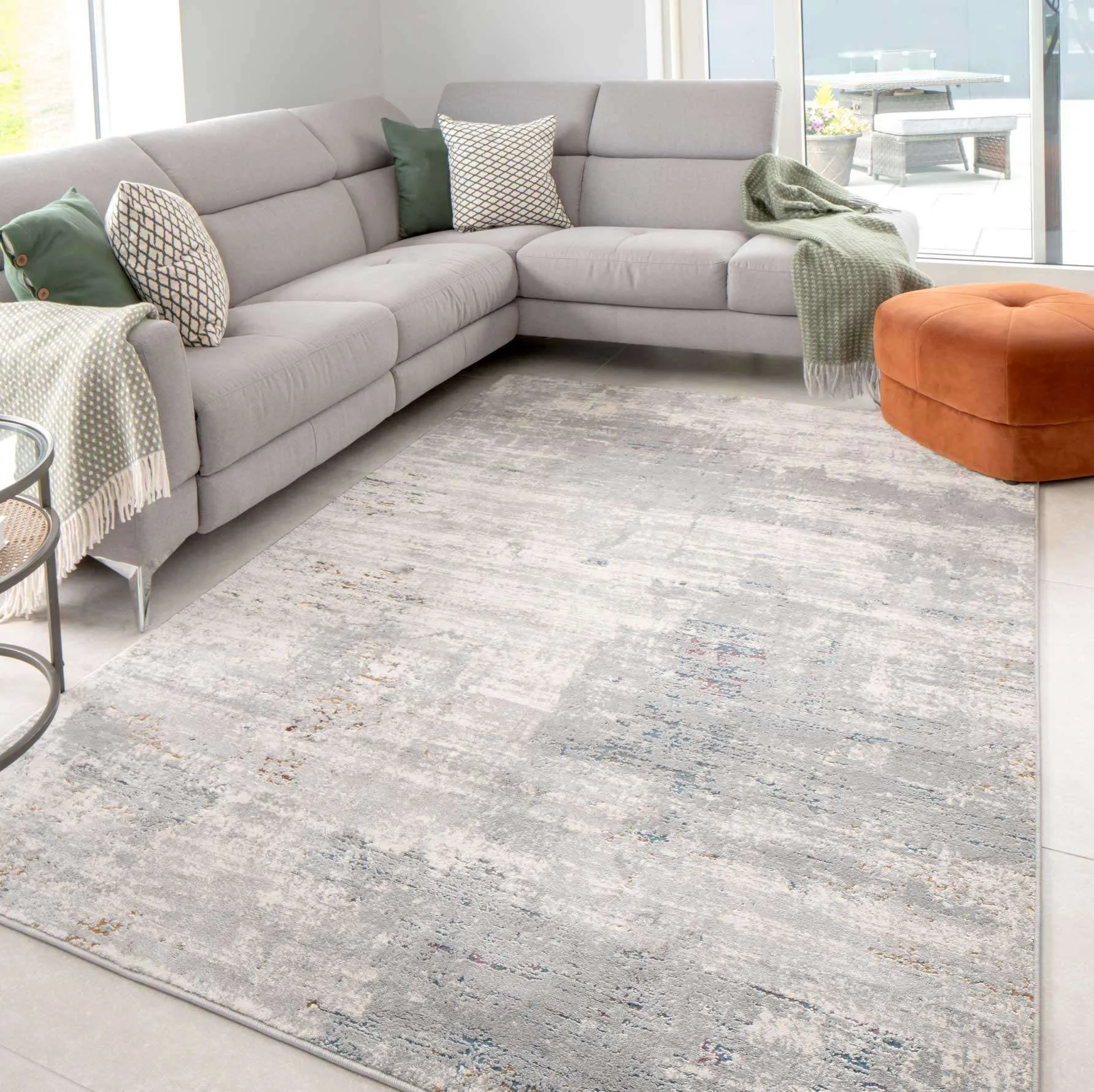 Grey Distressed Multicoloured Abstract Kitchen Runner Rug