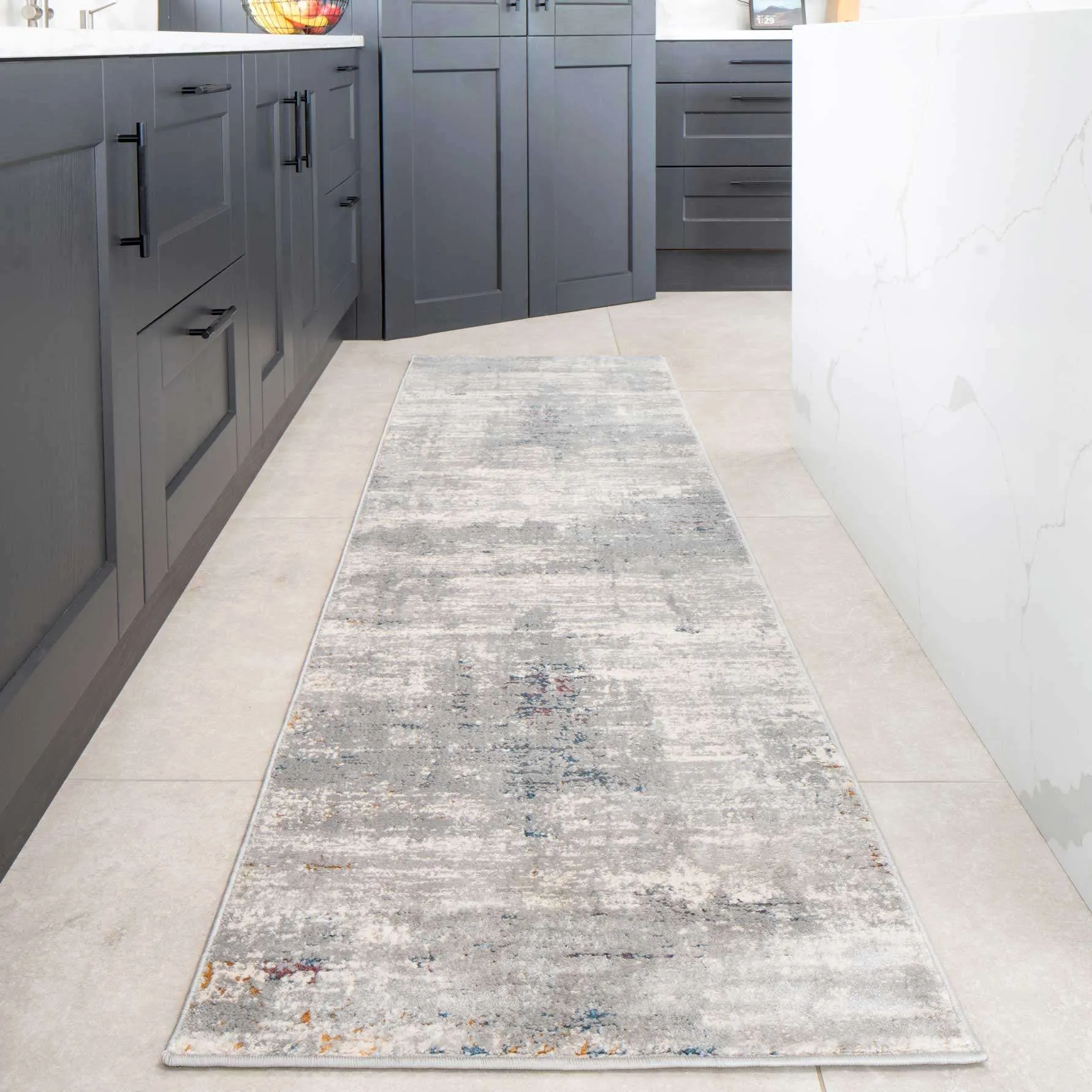 Grey Distressed Multicoloured Abstract Living Room Rug - Song