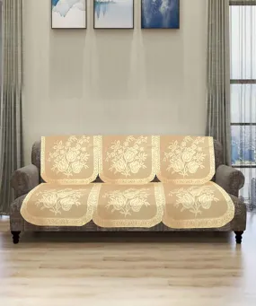 Heart Home Flower Printed Luxurious, Abstract Design 3 Seater Cotton Sofa Cover Set for Living Room, Office (Cream)-44HH0584