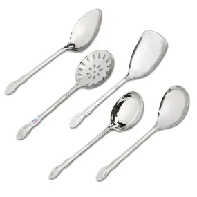 Heart Home Heavy Stainless Steel Skimmer|Serving Spoon|Wok Spatula|Solid Spoon|Ladle for Cooking, Frying, Stirring, Basting, Set of 5 (Silver)