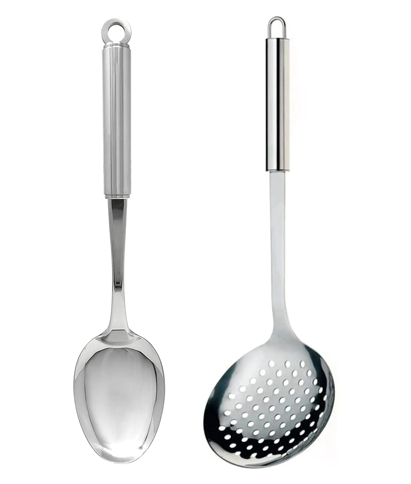 Heart Home Multiuses Serving & Cooking Stainless Steel Kitchen Tool & Utensil, Set of 2 (Slotted Turner & Skimmer) (Silver)