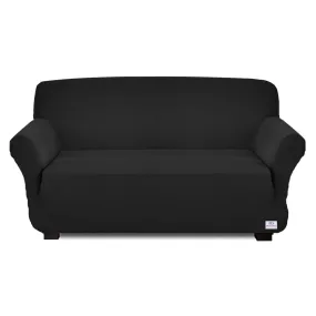 Heart Home Polyster Stretchable 3 Seater Sofa Cover for Home, Office, Hotels with Foam Stick (Black)-50HH01426, Standard