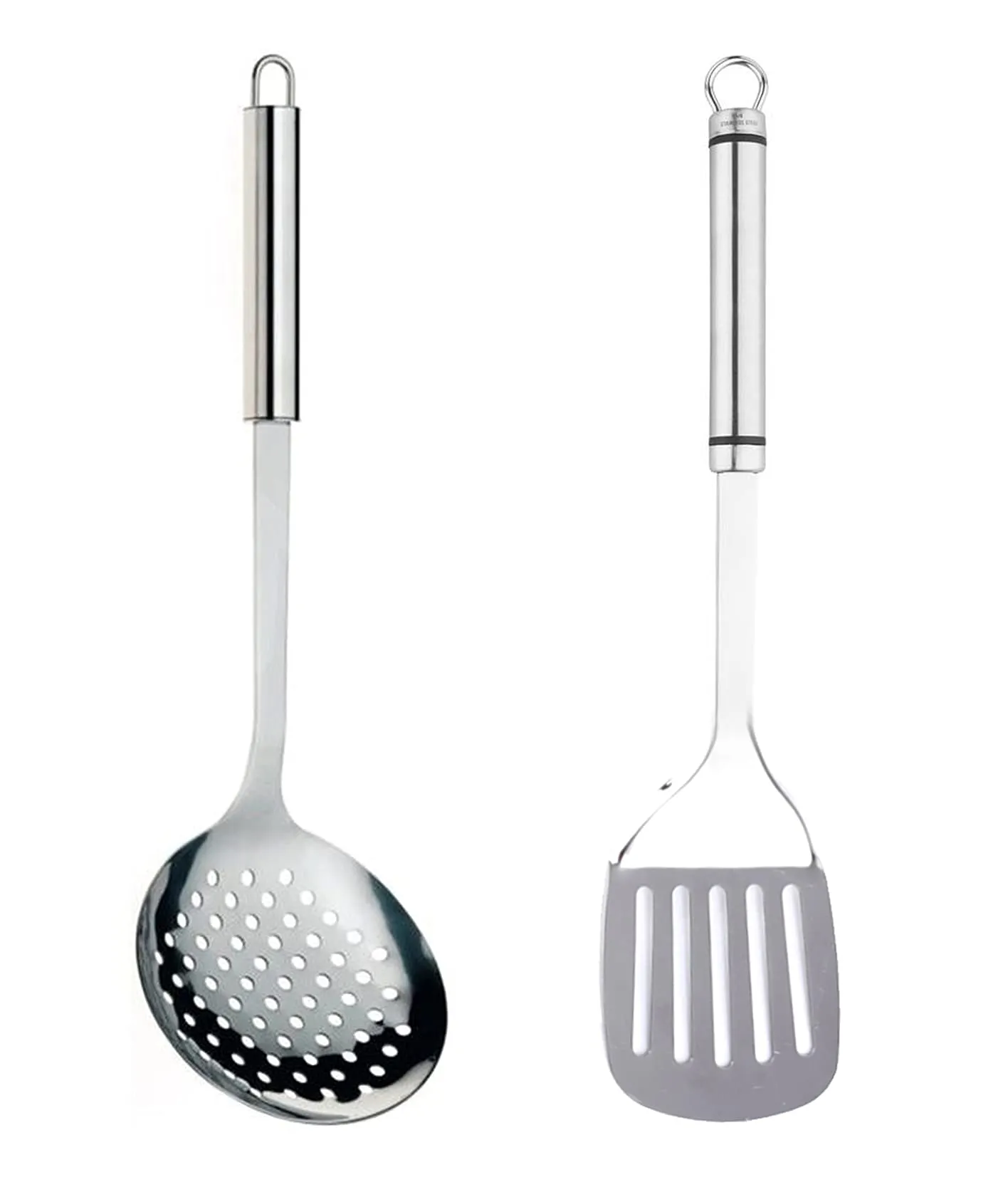 Heart Home Stainless Steel Kitchen Utensil, Cookware Set, Kitchen Tool- Set of 2 (Skimmer & Solid Turner) (Silver)