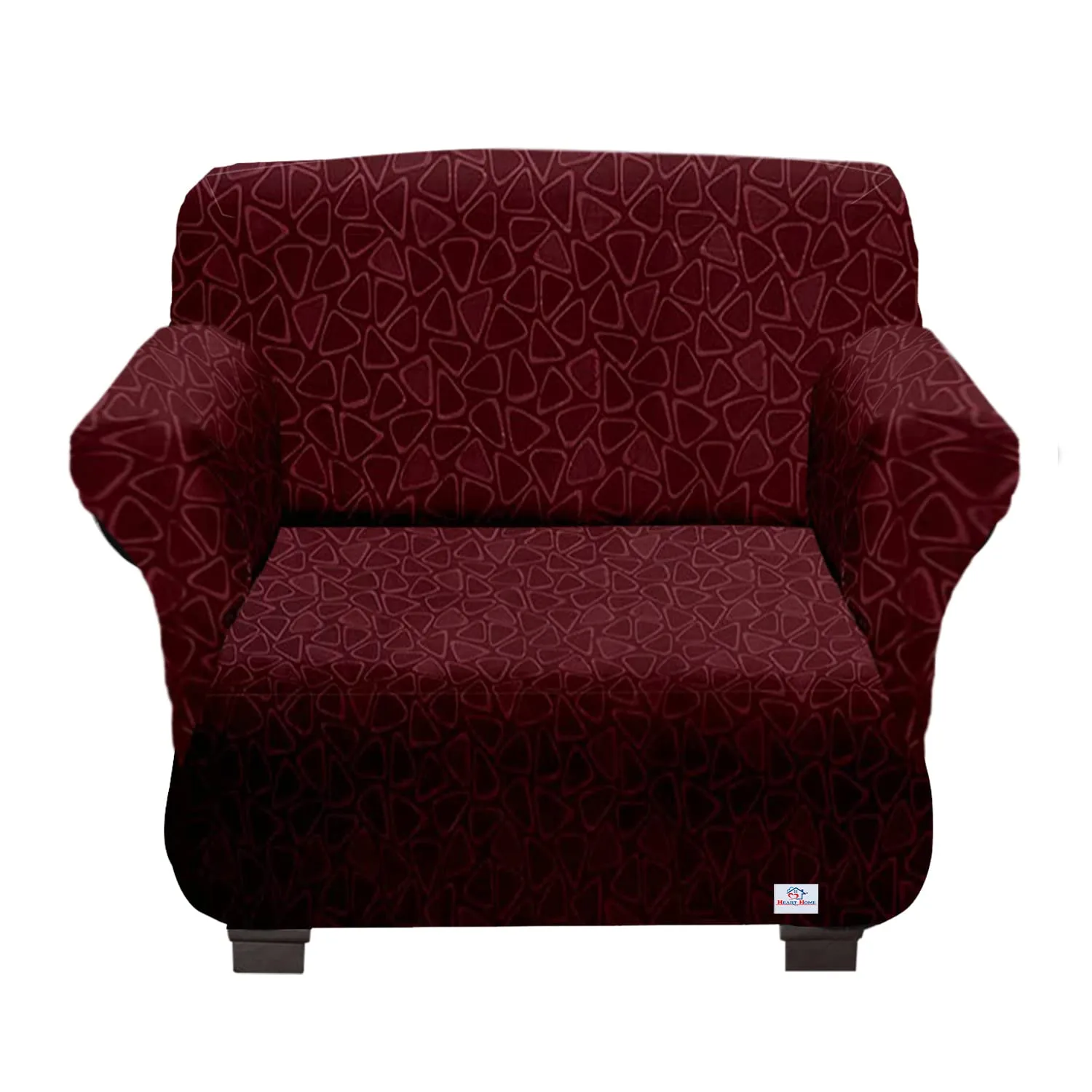 Heart Home Triangle Printed Stretchable, Non-Slip Polyster Single Seater Sofa Cover/Slipcover/Protector with Foam Stick (Maroon)-50HH01401