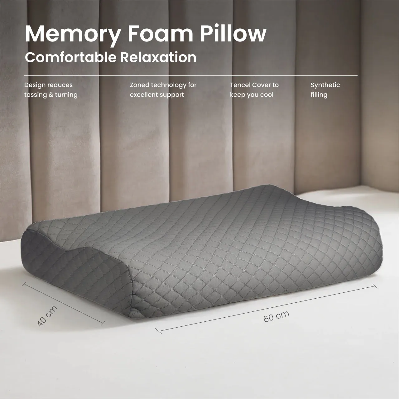 High Quality Standard Size 40x60 (9x11) Knitted Anti Snore Contour Cervical Neck Support Memory Foam Pillow with Washable Grey Cover