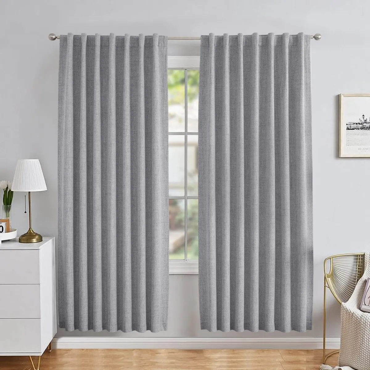 Joydeco Custom Linen Blackout Back Tab Rod Pocket Curtains